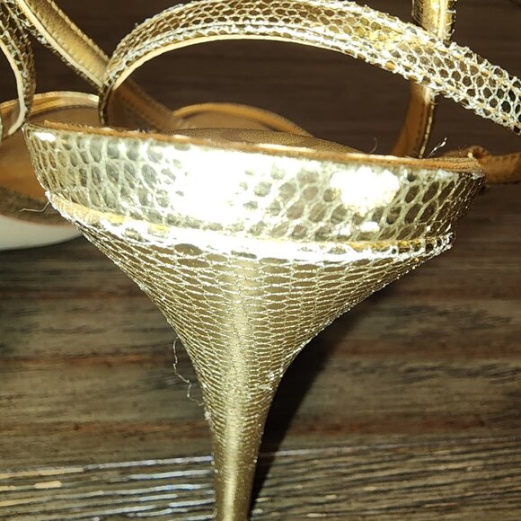 SAM EDELMAN Gemmie Strappy Stiletto Dress Sandals AMBER GOLD METALLIC 10M - Picture 11 of 13